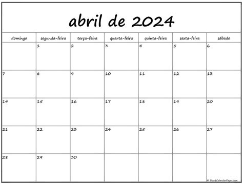 calendario do mes de abril de 2022